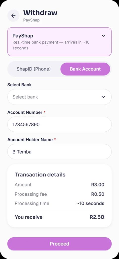 Withdraw with PayShap