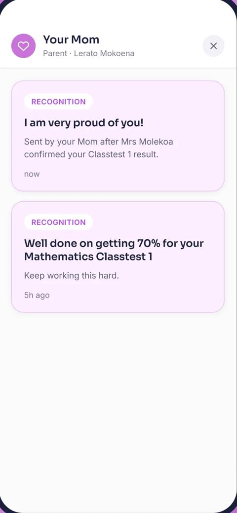Recognition from a parent
