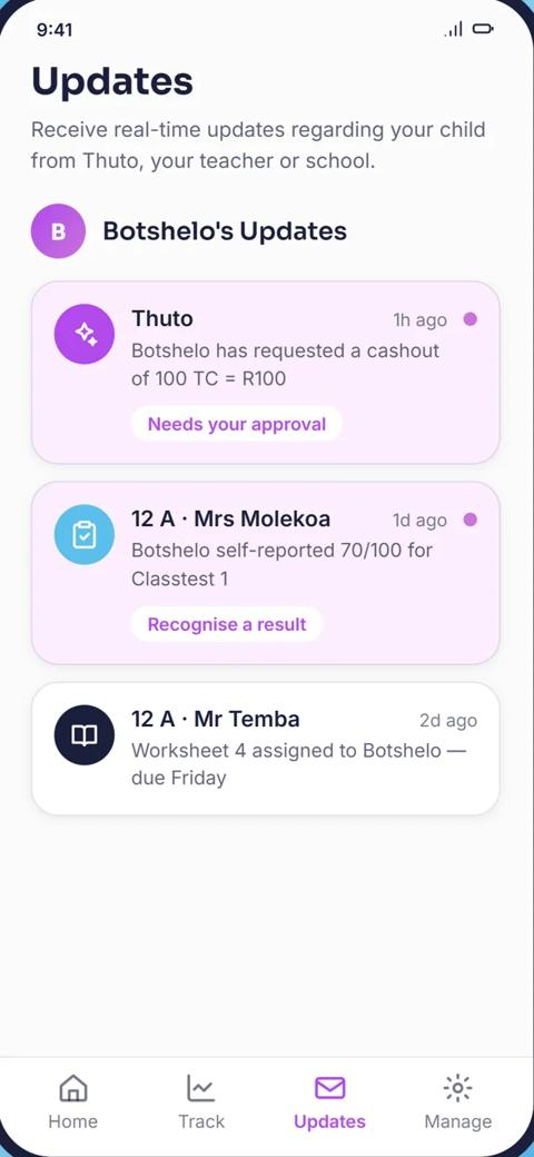 Parent updates feed